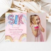 Glitter Sequin Rainbow 6th Birthday Photo 招待状