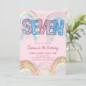 Glitter Sequin Rainbow 7th Birthday Invitation 招待状 (スタンド正面)
