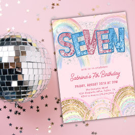 Glitter Sequin Rainbow 7th Birthday Invitation 招待状