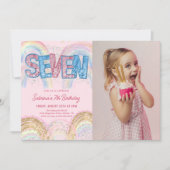 Glitter Sequin Rainbow 7th Birthday Photo 招待状 (正面)