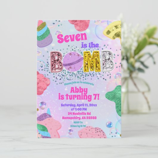 Glitter Sequin Rainbow Pastel Bath Bomb Invitation 招待状 (スタンド正面)