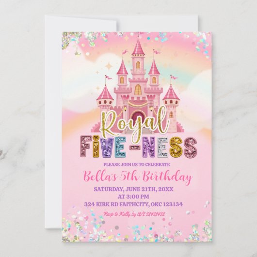 Glitter Sequin Royal fiveness birthday 招待状 (正面)
