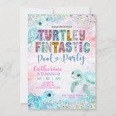 Glitter Sequin Sea Turtle Fintastic Birthday invit 招待状 (正面)