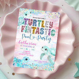 Glitter Sequin Sea Turtle Fintastic Birthday invit 招待状