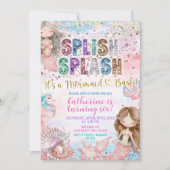 Glitter Sequin Splish Splash mermaid bash invitati 招待状 (正面)