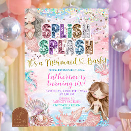Glitter Sequin Splish Splash mermaid bash invitati 招待状