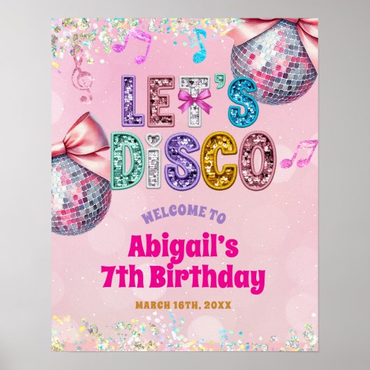 Glitter Sequins Disco Birthday Party Welcome Sign ポスター (正面)