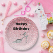 Glitter Shoe Illustration Fashion Pink Birthday ペーパープレート (パーティー)