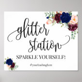 Glitter station sign navy boho chic bridal shower ポスター (正面)