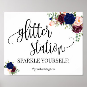 Glitter station sign navy boho chic bridal shower ポスター