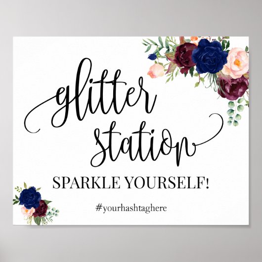 Glitter station sign navy boho chic bridal shower ポスター (正面)