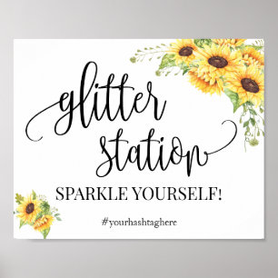 Glitter station sign sunflowers bridal shower ポスター
