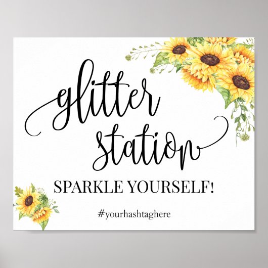 Glitter station sign sunflowers bridal shower ポスター (正面)