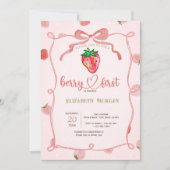 Glitter Strawberry Frame Pink Plaid Baby Shower  招待状 (正面)