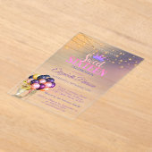 Glitter Tiara,Coctail, Silver Sweet 16 Party アクリル招待状 (レイダウン)