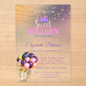 Glitter Tiara,Coctail, Silver Sweet 16 Party アクリル招待状 (正面)