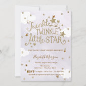 Glitter Twinkle Little Star Lavender Baby Shower 招待状 (正面)