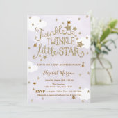 Glitter Twinkle Little Star Lavender Baby Shower 招待状 (スタンド正面)