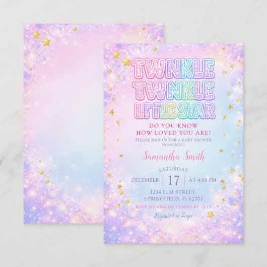 Glitter Twinkle Twinkle Little Star Baby Shower 招待状 (正面/裏面)