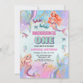 Glitter Under the Sea Mermaids 1st Birthday Party 招待状 (正面)