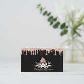Glitter Whisk Flowers Rose Gold Drips Bakery Black 名刺 (スタンド正面)