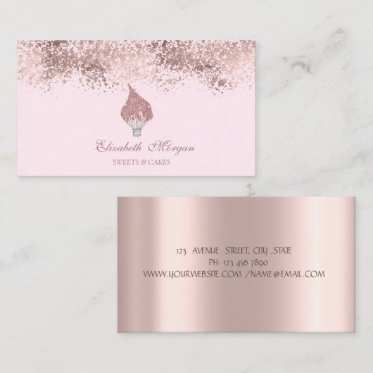 Glitter Whisk Rose Gold Drips Bakery Pink 名刺 (正面/裏面)