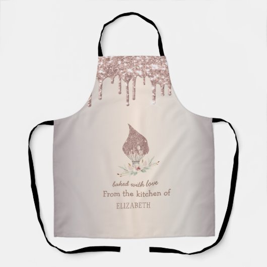 Glitter Whisk Rose Gold Glitter Drips Bakery    エプロン (正面)