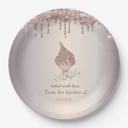 Glitter Whisk Rose Gold Glitter Drips Bakery    ペーパープレート (正面)