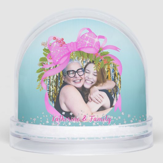 Glittering Christmas Pink Bow Photo Blue (正面)