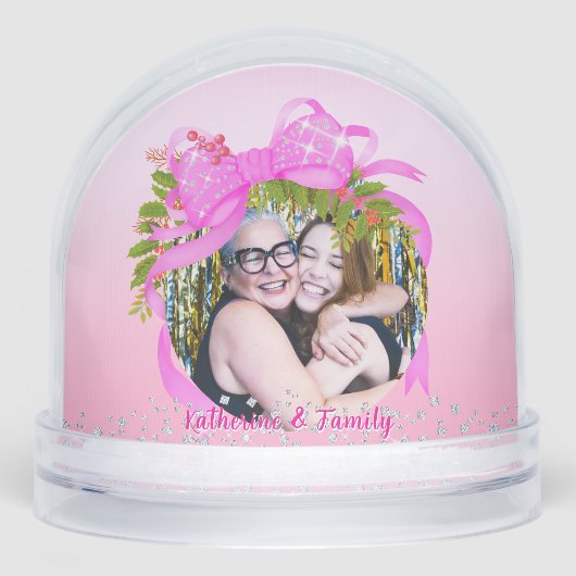 Glittering Christmas Pink Bow Photo Pink (正面)