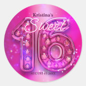 Glittering Hot Pink Jewel Sweet Sixteen  ラウンドシール (正面)