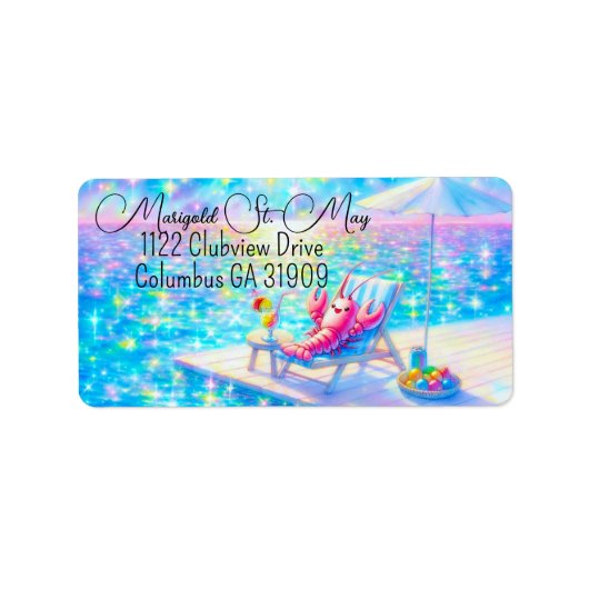 Glittering Lobster Beach Address Labels ラベル (正面)