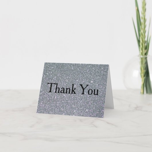 Glittering Silver Confetti Fake Foil Thank You サンキューカード (正面)