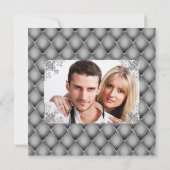 Glittering silver floral pattern quatrefoil DIY ph 招待状 (裏面)