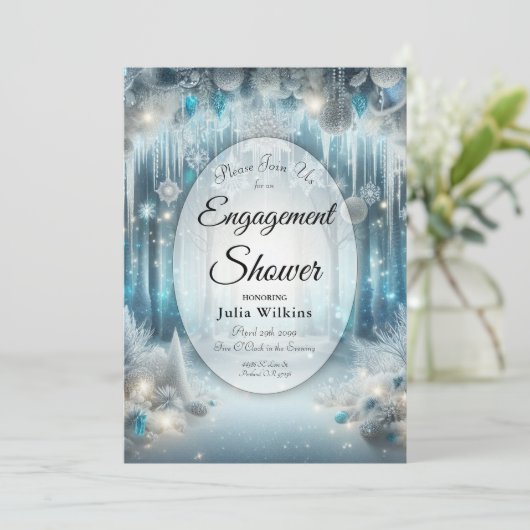 Glittering Snowy Forest Engagement Shower 招待状 (スタンド正面)