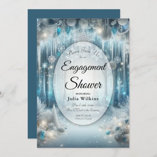 Glittering Snowy Forest Engagement Shower 招待状 (正面/裏面)
