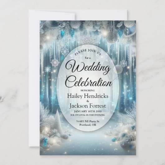 Glittering Snowy Forest Wedding 招待状 (正面)