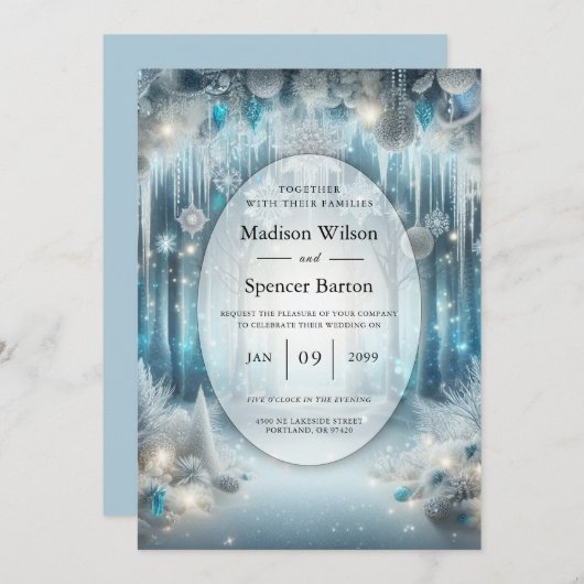 Glittering Snowy Forest Wedding 招待状 (正面/裏面)