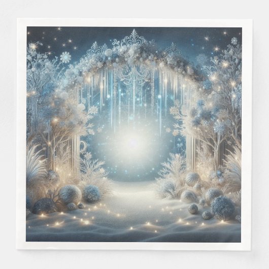 Glittering Snowy Forest Wedding Dinner Napkins (正面)