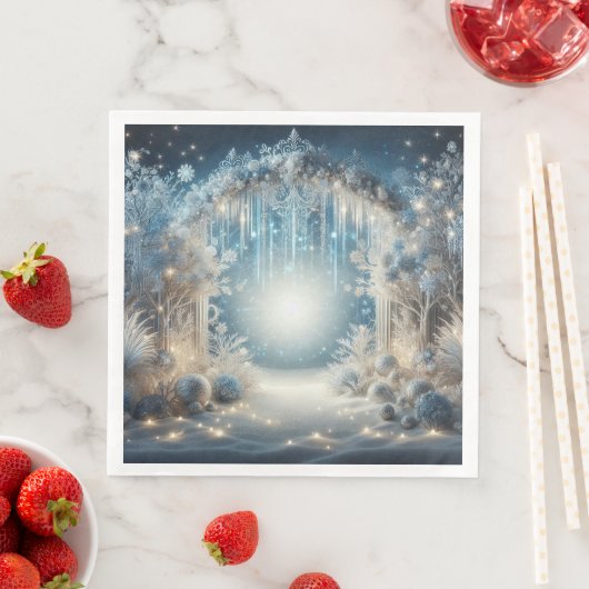 Glittering Snowy Forest Wedding Dinner Napkins (インサイチュ)