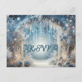 Glittering Snowy Forest Wedding RSVP Postcard インビテーションポストカード