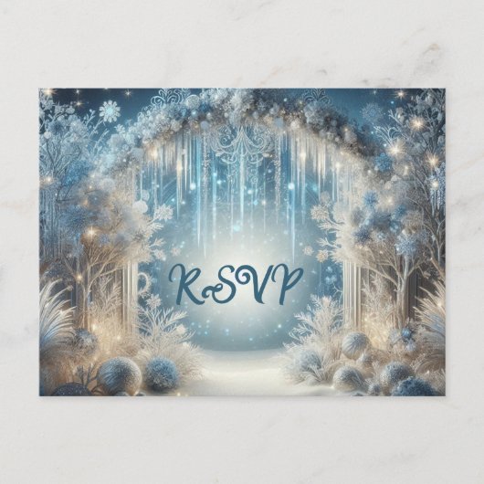Glittering Snowy Forest Wedding RSVP Postcard インビテーションポストカード (正面)