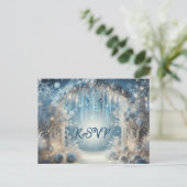 Glittering Snowy Forest Wedding RSVP Postcard インビテーションポストカード (スタンド正面)