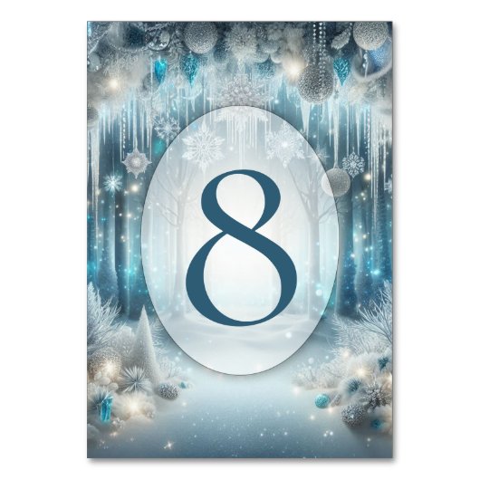 Glittering Snowy Forest Wedding Table Number テーブルナンバー (正面)