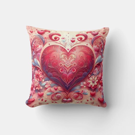 Glittering Swirl Pink Heart Throw Pillow クッション (正面)