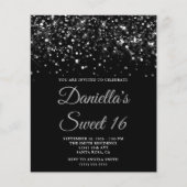 Glittery Black Sweet 16 Invite チラシ (正面)