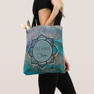 Glittery Blue エレガント OM Lotus Businessロゴ トートバッグ