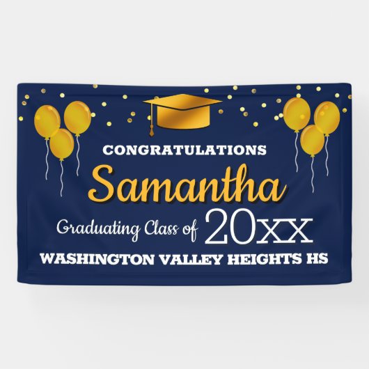 Glittery Blue and Yellow Graduation 横断幕 (横)