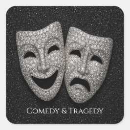 Glittery Comedy & Tragedy Drama Mask スクエアシール
