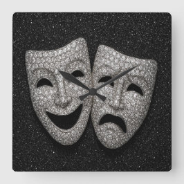 Glittery Comedy & Tragedy Drama Mask スクエア壁時計